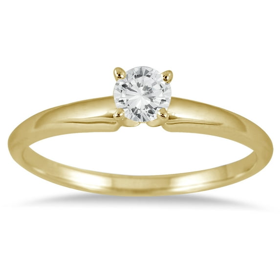 SZUL Women's 1/4 Carat Round Diamond Solitaire Ring in 14K Yellow Gold (J-K-L Color, I2-I3 Clarity)
