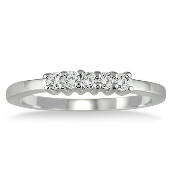 SZUL Women's 1/4 Carat TW 5 Stone Diamond Wedding Band in 10K White Gold (J-K-L Color, I2-I3 Clarity)