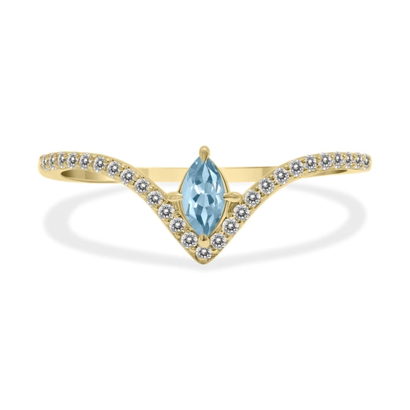 SZUL Women's 1/4 Carat TW Aquamarine and Diamond V Shape Ring in 10K Yellow Gold