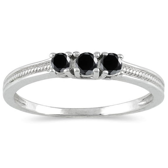 SZUL Women's 1/4 Carat TW Black Diamond 3 stone Ring in 10K White Gold