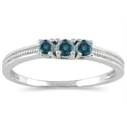SZUL JEWELRY SZUL Women's 1/4 Carat TW Blue Diamond 3 stone Ring in 10K White Gold