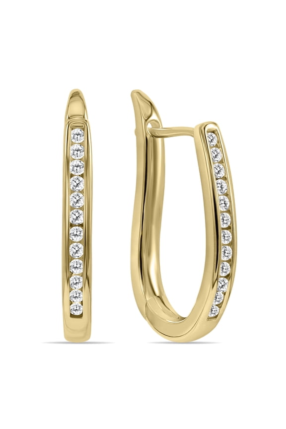 Women's 1/4 Carat TW Channel Set Diamond Hoop Earrings in 10K Yellow Gold (J-K-L Color, I2-I3 Clarity)