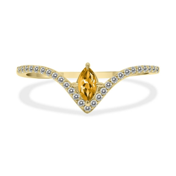 SZUL Women's 1/4 Carat TW Citrine and Diamond V Shape Ring in 10K Yellow Gold