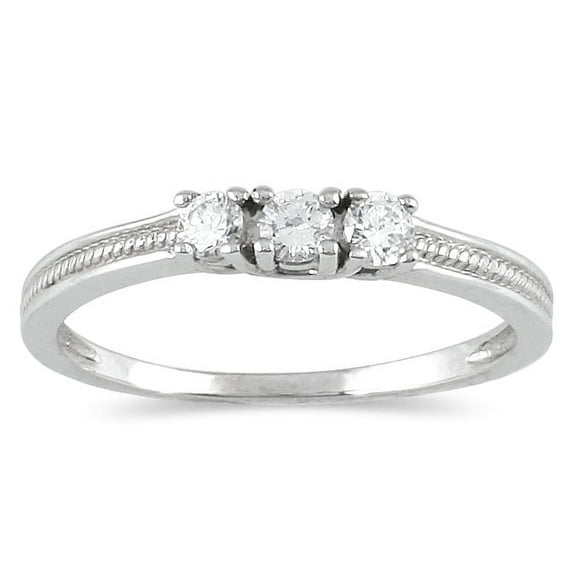 SZUL Women's 1/4 Carat TW Diamond 3 stone Ring in 10K White Gold (J-K-L Color, I2-I3 Clarity)