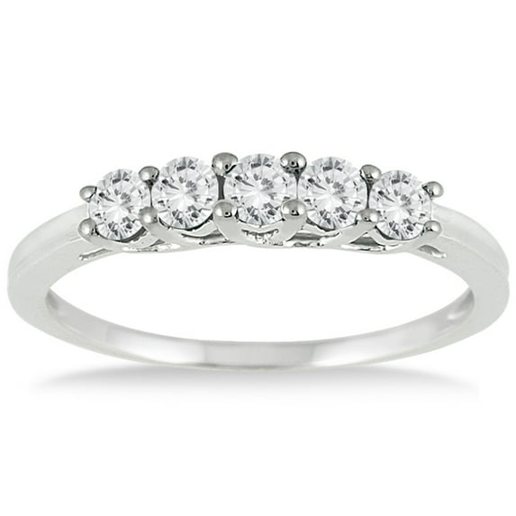 SZUL Women's 1/4 Carat TW Diamond 5 Stone Ring in 10K White Gold (J-K-L Color, I2-I3 Clarity)