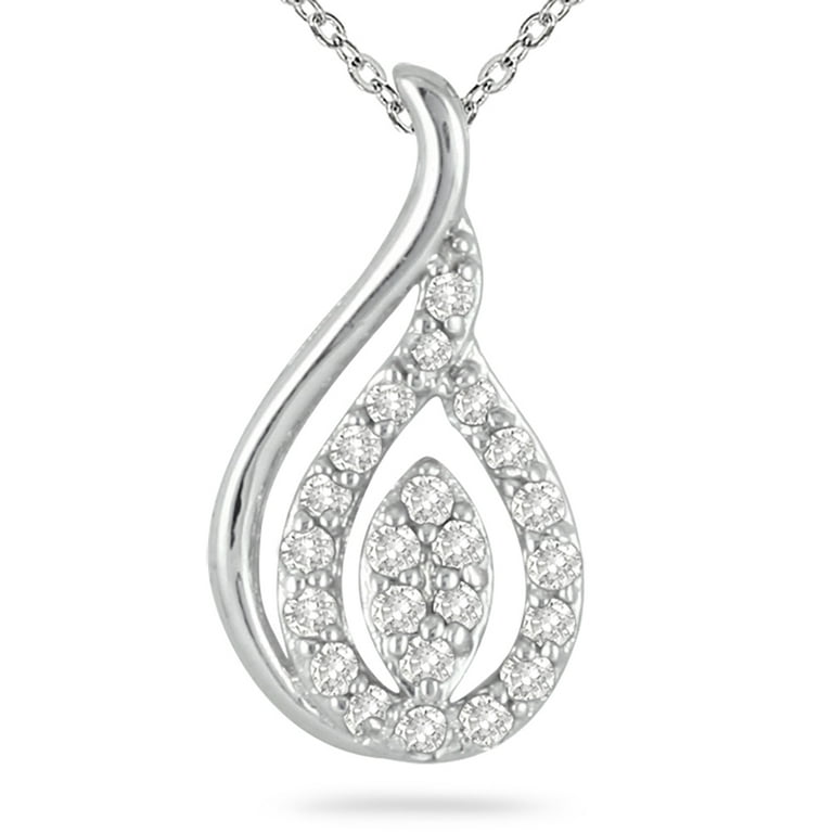 SZUL Women's 1/4 Carat TW Diamond Tear Drop Pendant in 10K White