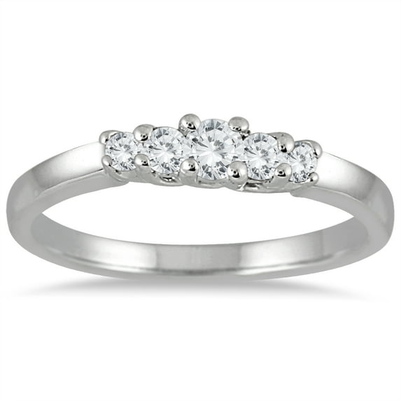 SZUL Women's 1/4 Carat TW Five Stone Diamond Wedding Band in 10K White Gold (J-K-L Color, I2-I3 Clarity)
