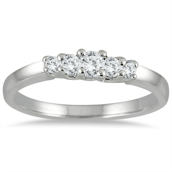 SZUL Women's 1/4 Carat TW Five Stone Diamond Wedding Band in 10K White Gold (J-K-L Color, I2-I3 Clarity)