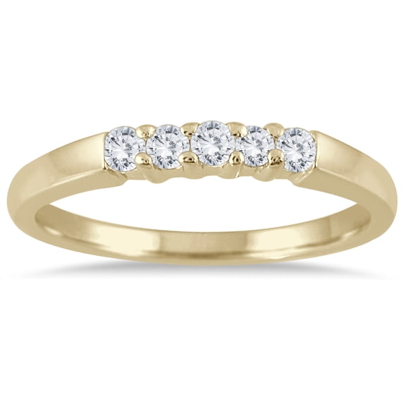 SZUL Women's 1/4 Carat TW Five Stone Diamond Wedding Band in 10K Yellow Gold (J-K-L Color, I2-I3 Clarity)
