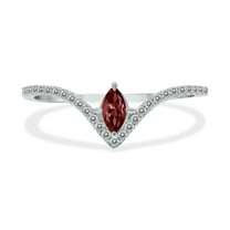 SZUL Women's 1/4 Carat TW Garnet and Diamond V Shape Ring in 10K White Gold