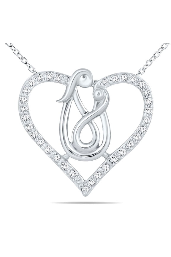 Women's 1/4 Carat TW Mother and Baby Diamond Heart Pendant 10K White Gold (I-J Color, I2-I3 Clarity)