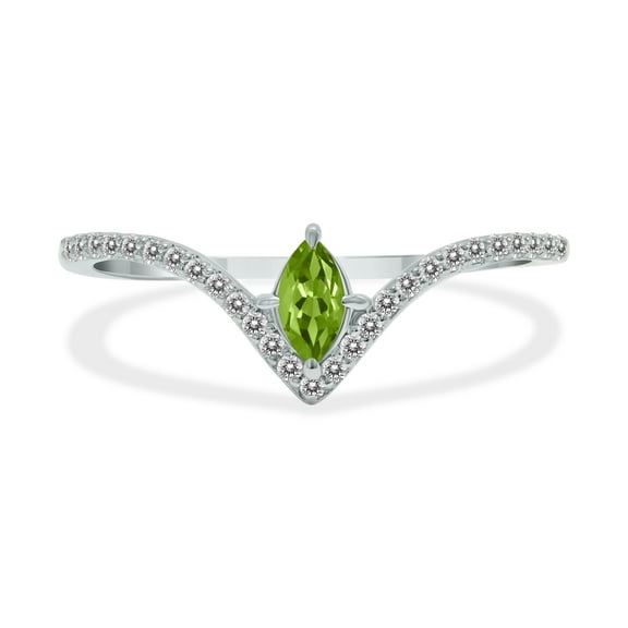 SZUL Women's 1/4 Carat TW Peridot and Diamond V Shape Ring in 10K White Gold