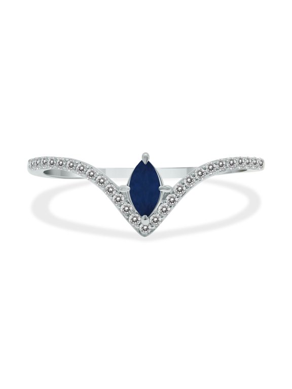 Women's 1/4 Carat TW Sapphire and Diamond V Shape Ring in 10K White Gold