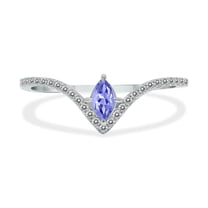 SZUL Women's 1/4 Carat TW Tanzanite and Diamond V Shape Ring in 10K White Gold