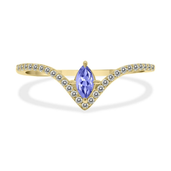 SZUL Women's 1/4 Carat TW Tanzanite and Diamond V Shape Ring in 10K Yellow Gold