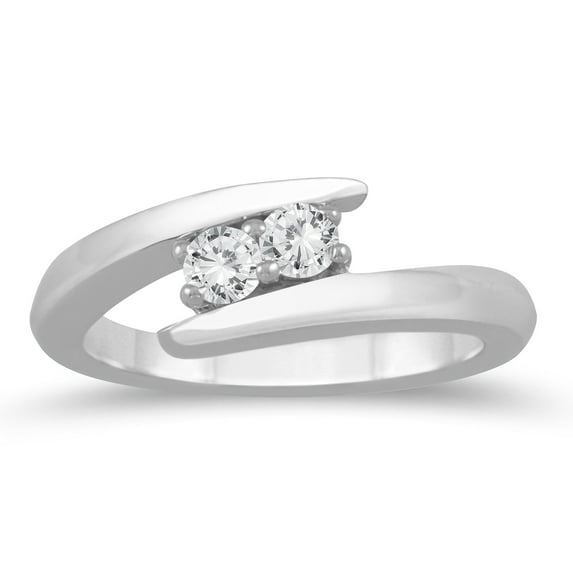 SZUL Women's 1/4 Carat TW Two Stone Diamond Ring in 10K White Gold (J-K-L Color, I2-I3 Clarity)