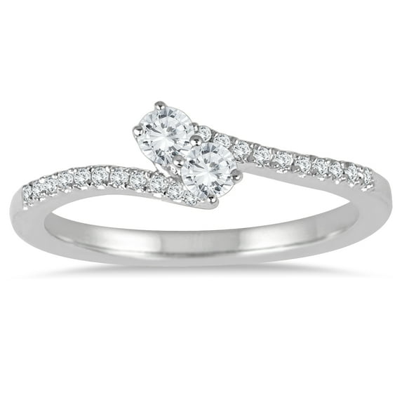 SZUL Women's 1/4 Carat TW Two Stone Diamond Ring in 10K White Gold (K-L Color, I2-I3 Clarity)