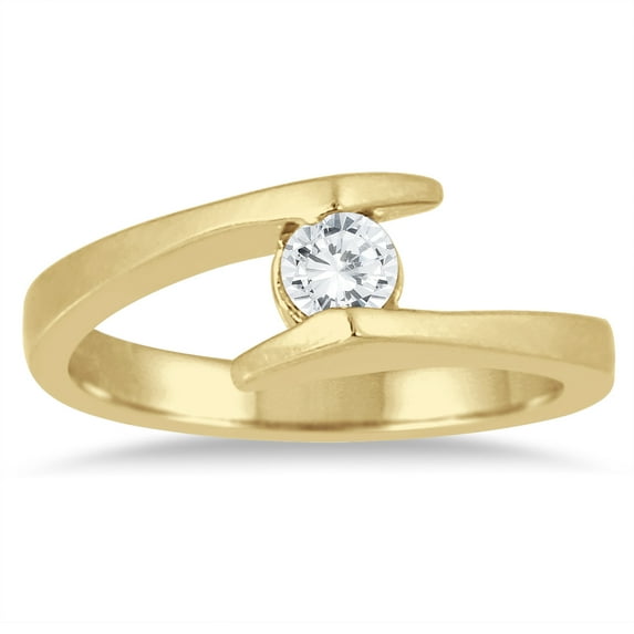 SZUL Women's 1/5 Carat Round Diamond Embrace Ring in 14K Yellow Gold (J-K-L Color, I2-I3 Clarity)