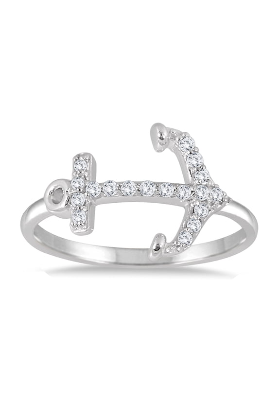 Women's 1/5 Carat TW Diamond Anchor Ring in 10K White Gold (J-K-L Color, I2-I3 Clarity)