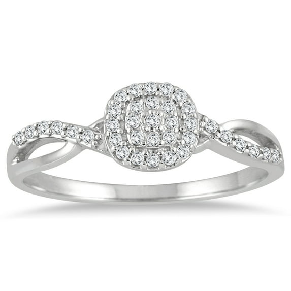 SZUL Women's 1/5 Carat TW Diamond Halo Twist Ring in 10K White Gold (J-K-L Color, I2-I3 Clarity)