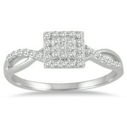 SZUL JEWELRY SZUL Women's 1/5 Carat TW Diamond Square Halo Twist Ring in 10K White Gold (J-K-L Color, I2-I3 Clarity)