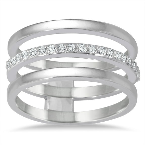 SZUL Women's 1/5 Carat TW Diamond Triple Row Band in 14K White Gold  (J-K-L Color, I2-I3 Clarity)