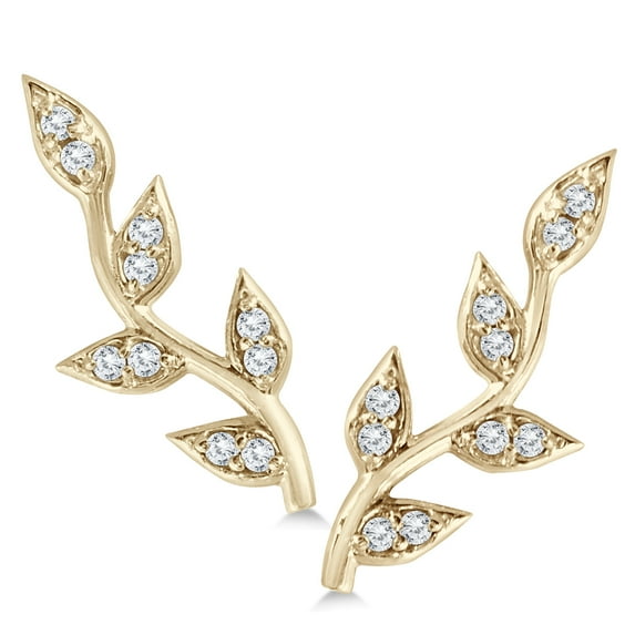 SZUL Women's 1/5 Carat TW Diamond Vine and Leaf Earrings in 14K Yellow Gold (J-K-L Color, I2-I3 Clarity)