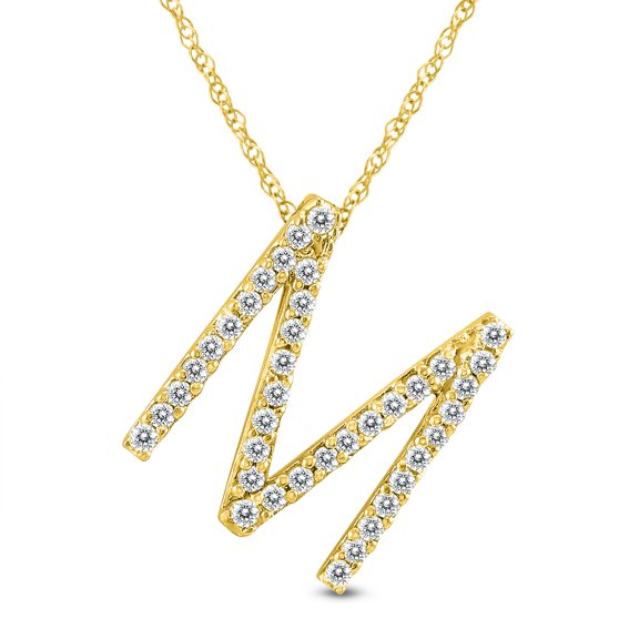 SZUL Women's 1/5 Carat TW M Initial Diamond Pendant Necklace in 10K Yellow Gold with Adjustable Chain (J-K-L Color, I2-I3 Clarity)