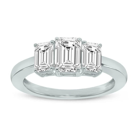 SZUL Women's 1.50 CTW Three Stone Emerald Cut Lab Grown Diamond Ring in 14K White Gold