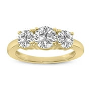 SZUL Women's 1.50 CTW Three Stone Round Cut Lab Grown Diamond Ring in 14K Yellow Gold
