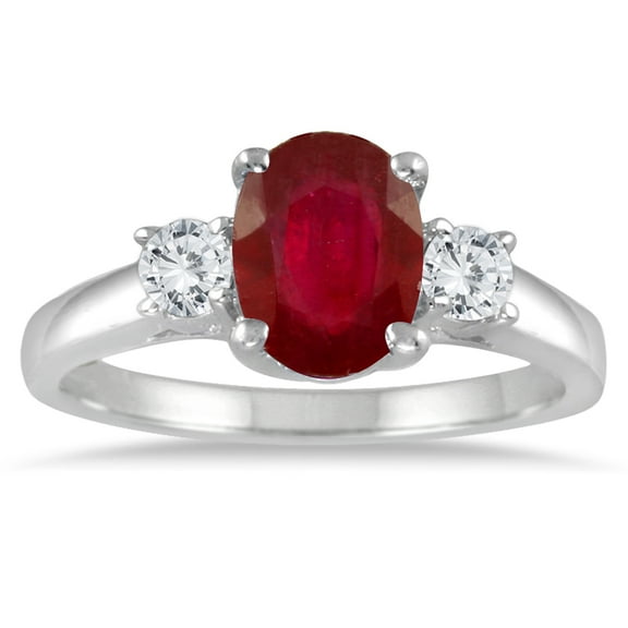 SZUL Women's 1.55 Carat Ruby and Diamond Three Stone Ring in 14K White Gold