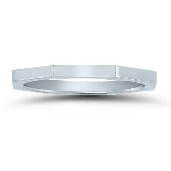 SZUL Women's 1.5MM Thin Eight Sided Octagon Wedding Band in 14K White Gold