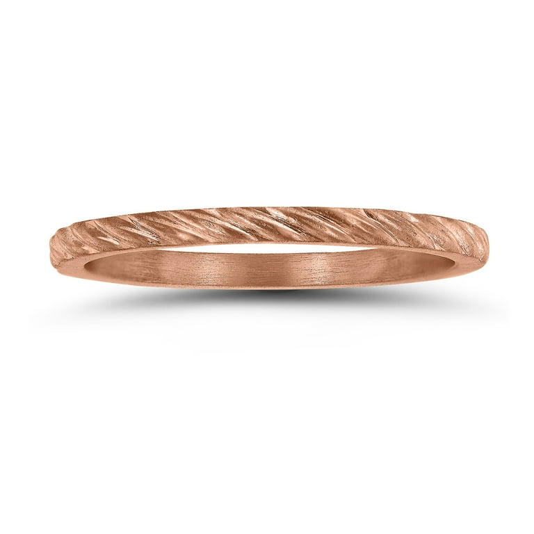 SZUL Women's Thin Rope Twist Wedding Band in 14K Rose Gold