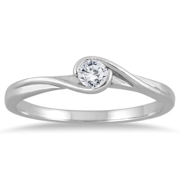 SZUL Women's 1/6 Carat Diamond Solitaire Ring in 10K White Gold (J-K-L Color, I2-I3 Clarity)