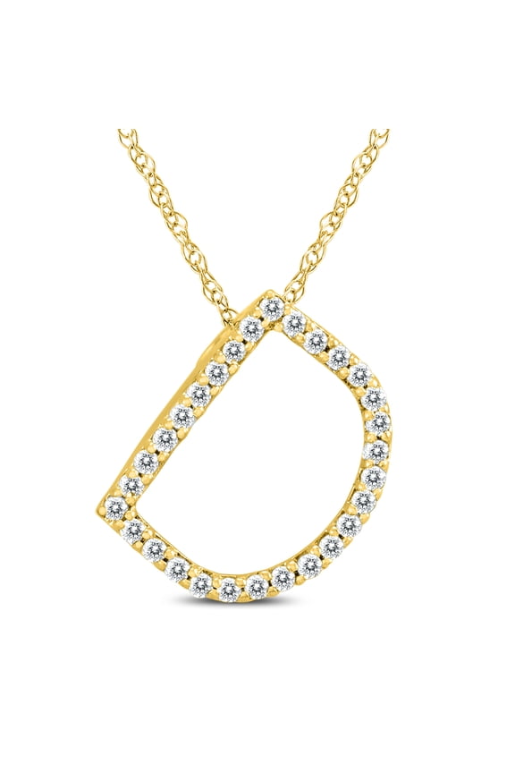 Women's 1/6 Carat TW D Initial Diamond Pendant Necklace in 10K Yellow Gold with Adjustable Chain (J-K-L Color, I2-I3 Clarity)