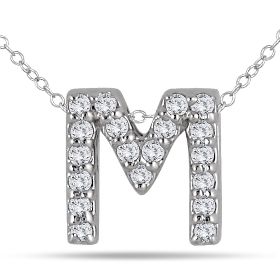 SZUL Women's 1/6 Carat TW M Initial Diamond Pendant in 10K White Gold (J-K-L Color, I2-I3 Clarity)