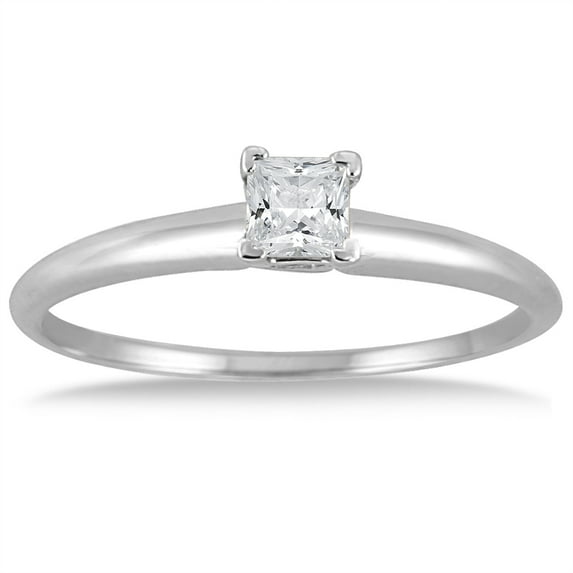 SZUL Women's 1/7 Carat Princess Diamond Solitaire Ring in 14K White Gold (J-K-L Color, I2-I3 Clarity)