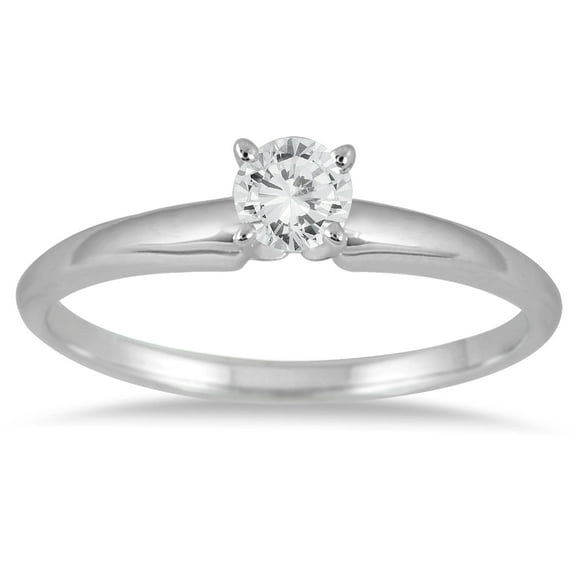 SZUL Women's 1/7 Carat Round Diamond Solitaire Ring in 14K White Gold (J-K-L Color, I2-I3 Clarity)