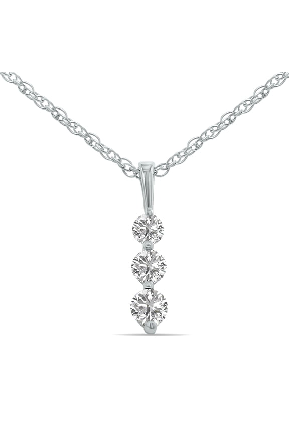 Women's 1/7 Carat TW Past Present Future Three Stone Lab Grown Diamond Necklace in .925 Sterling Silver (Diamond Color F-G, Clarity VS1-VS2)