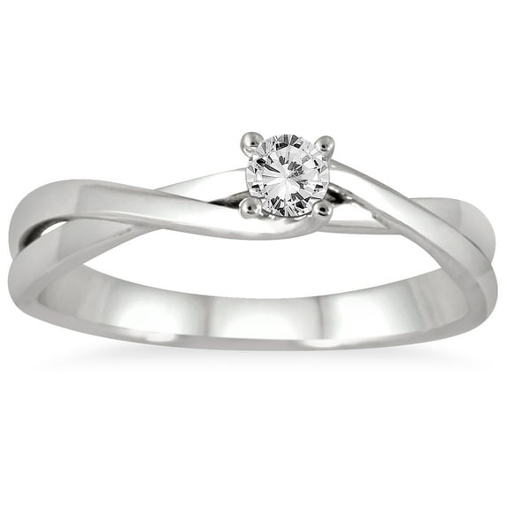 SZUL Women's 1/8 Carat Diamond Twist Solitaire Ring in 10K White Gold (J-K-L Color, I2-I3 Clarity)