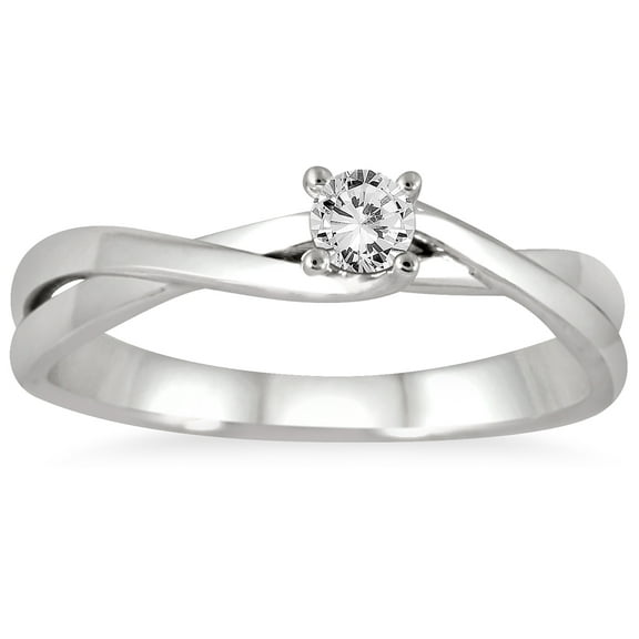 SZUL Women's 1/8 Carat Diamond Twist Solitaire Ring in 10K White Gold (J-K-L Color, I2-I3 Clarity)