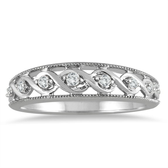 SZUL Women's 1/8 Carat TW Diamond Braided Band in 14K White Gold (J-K-L Color, I2-I3 Clarity)