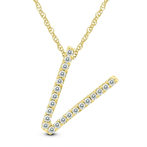 SZUL Women's 1/8 Carat TW V Initial Diamond Pendant Necklace in 10K Yellow Gold with Adjustable Chain (J-K-L Color, I2-I3 Clarity)