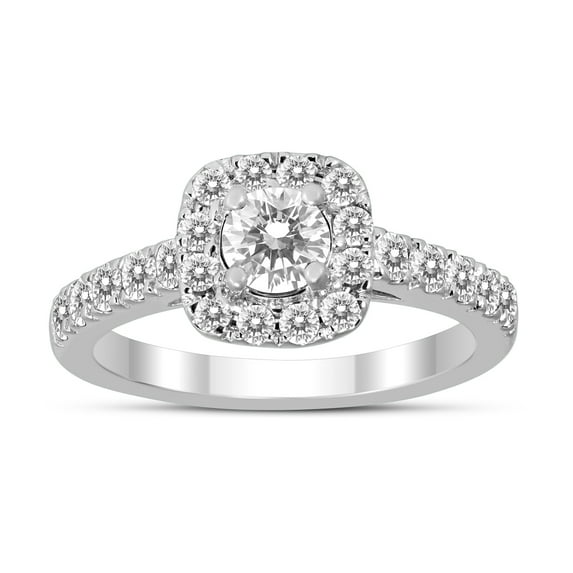 SZUL Women's 1 Carat Cushion Halo Diamond Engagement Ring 10K White Gold (J-K-L Color, I2-I3 Clarity)