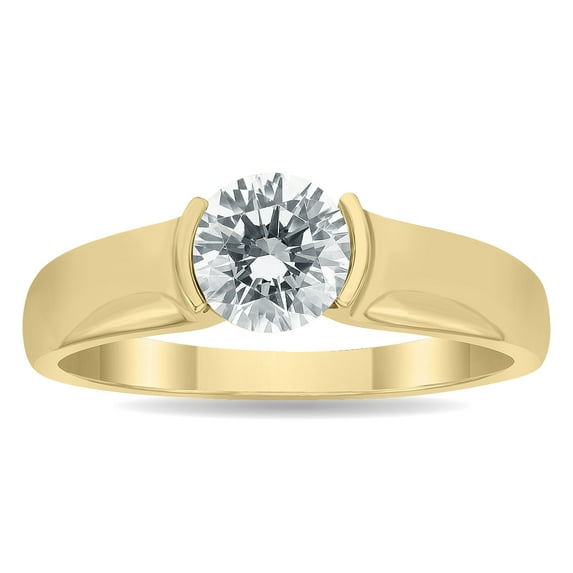 SZUL Women's 1 Carat Diamond Solitaire Half Bezel Ring in 10K Yellow Gold (J-K-L Color, I2-I3 Clarity)
