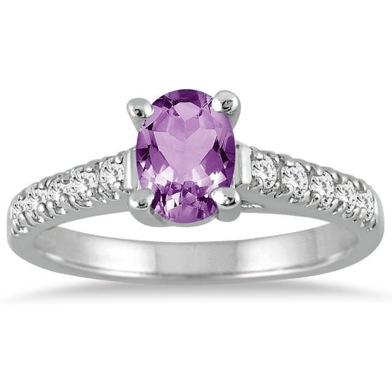 SZUL Women's 1 Carat Oval Amethyst and Diamond Ring in 14K White Gold