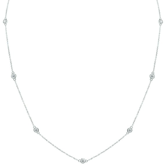 SZUL Women's 1 Carat TW Bezel Set Diamond Station Necklace in 14K White Gold