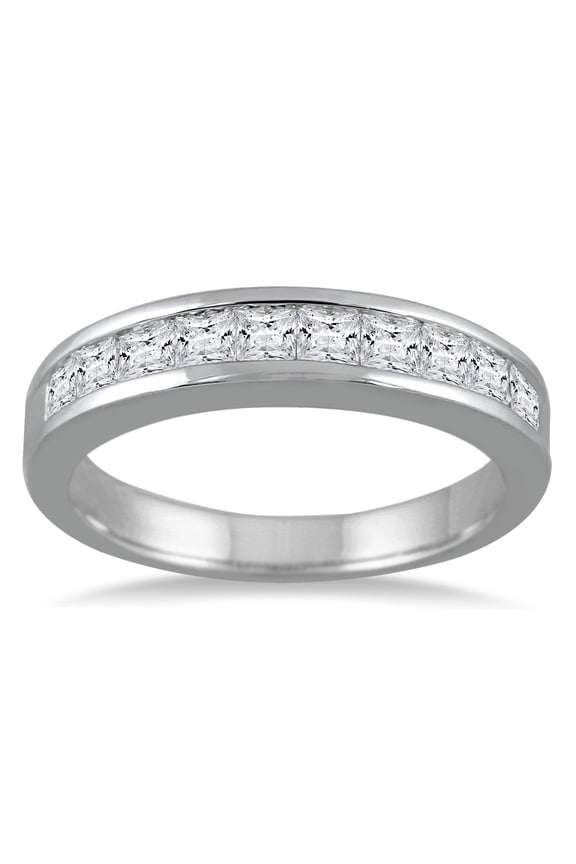 Women's 1 Carat TW Channel Set Princess Diamond Band in 14K White Gold (J-K-L Color, I2-I3 Clarity)