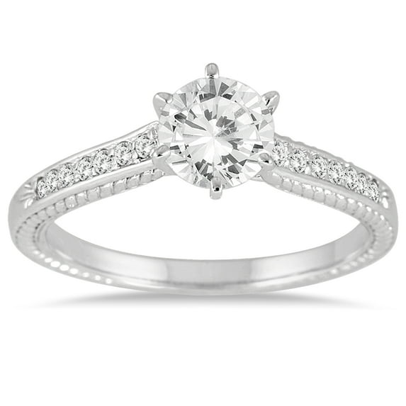 SZUL Women's 1 Carat TW Diamond Antique Ring in 10K White Gold (J-K-L Color, I2-I3 Clarity)
