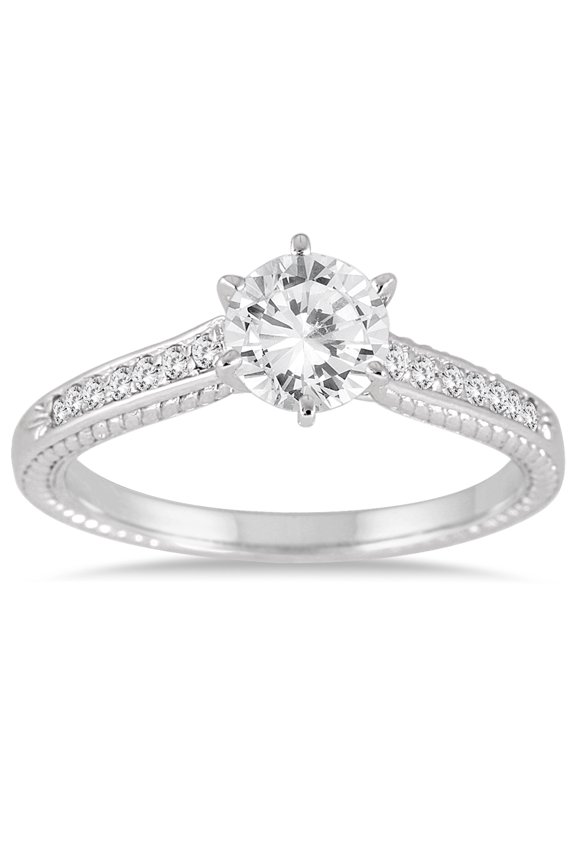 Women's 1 Carat TW Diamond Antique Ring in 10K White Gold (J-K-L Color, I2-I3 Clarity)